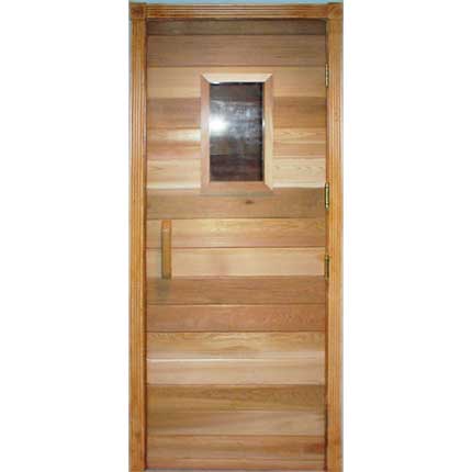 Cedar Sided Sauna Door / 32x82 RO + Small Window | Cedarbrook Sauna + Steam CLAD-32X82-SW