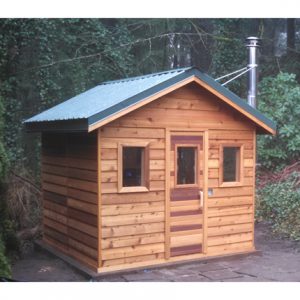 8' x 8' Outdoor Sauna + Metal Peaked Roof + NO Overhang + Wood Burner Pipe