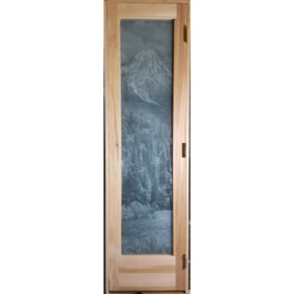 Custom Sauna Door + Etched Waterfall Glass