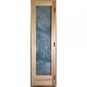 Custom Sauna Door + Etched Waterfall Glass