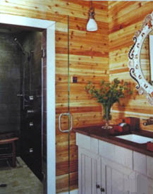 EL 10 Frameless Glass Steam Door With Cedar Tongue And Groove Exterior Paneling