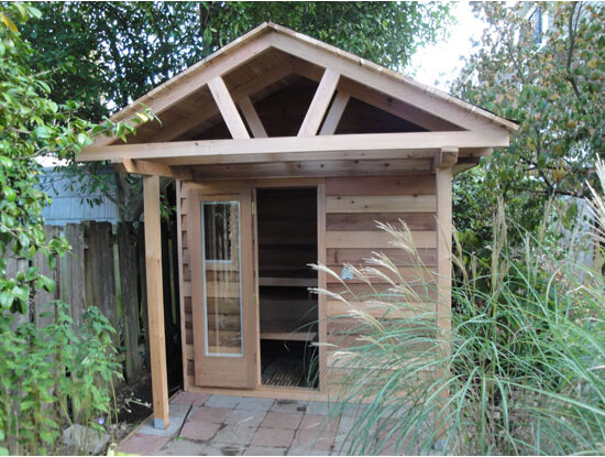 5x7 Outdoor Sauna Kit | DIY Backyard Sauna Kit 3 5x7 Prefab Sauna + 4 Ft Overhang + Post & Beam