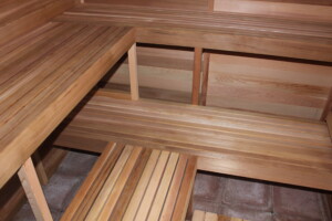 Interlocking Sauna Bench Background | 5ft cedar sauna bench