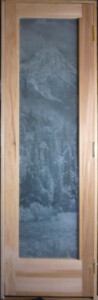 Rail + Stile 16x67 Glass + Etched Mountain Scene