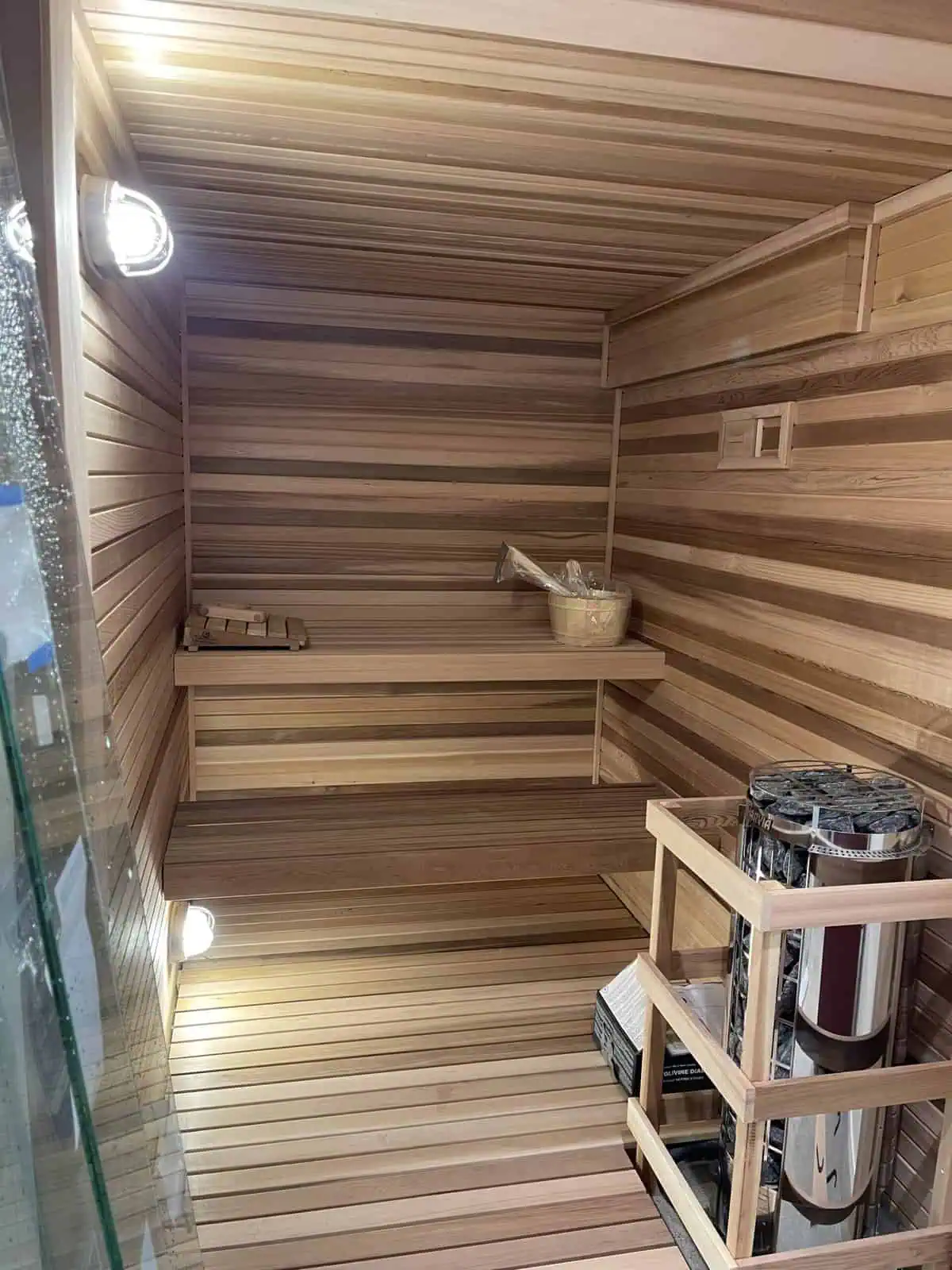 6x6 Cedar Sauna Materials Package 1 open front for all glass wall 6x6 smp