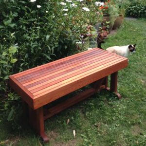cedar stained bench in the garden